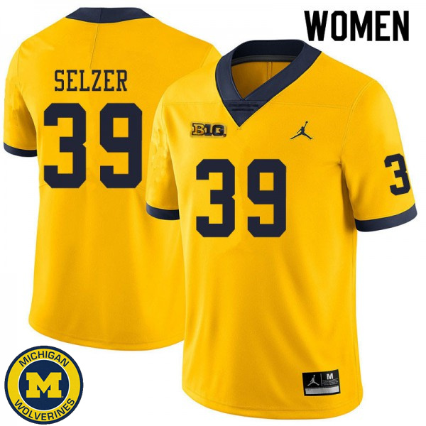 Women's Michigan Wolverines #39 Alan Selzer Yellow University Football Jersey